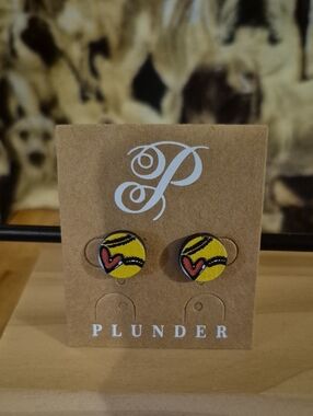 Plunder Softball Yellow Heart Pop-Art Stud Earrings
